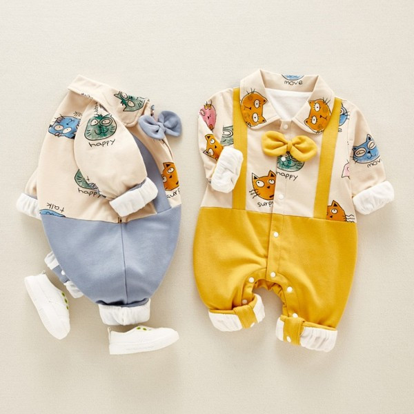 Βρεφική σαλοπέτα με κουμπιά σε κίτρινο και μπλε χρώμα