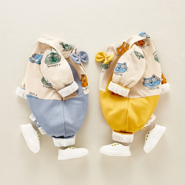 Βρεφική σαλοπέτα με κουμπιά σε κίτρινο και μπλε χρώμα