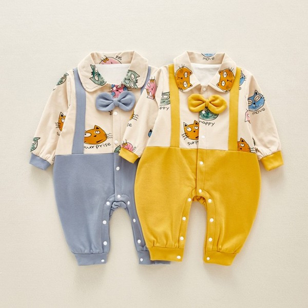 Βρεφική σαλοπέτα με κουμπιά σε κίτρινο και μπλε χρώμα