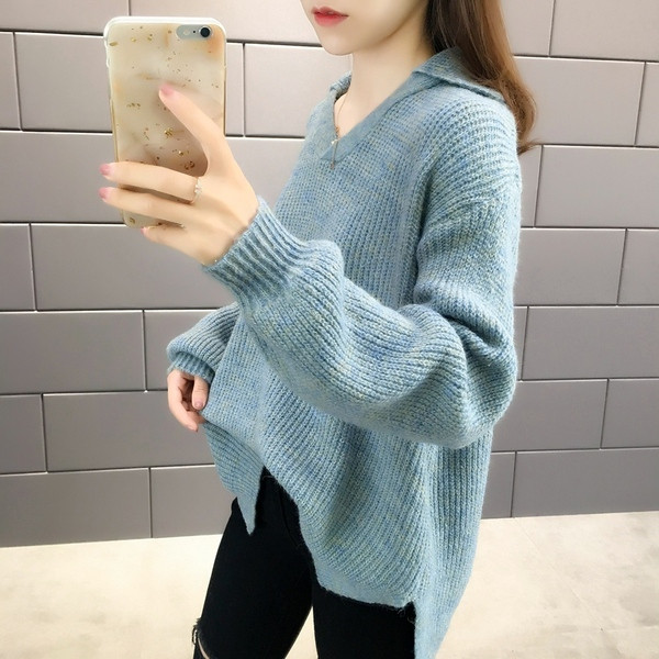 Női téli pulóver - széles modell fehér, kék és sárga színben