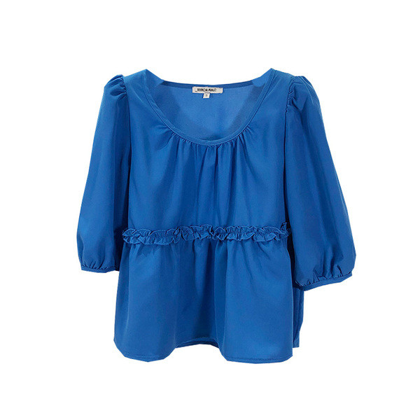 Γυναικεία casual μπλούζα με ωοειδές ντεκολτέ και μανίκια 3/4 σε μπλε χρώμα