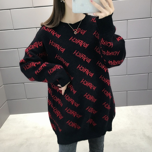 Μοντέρνο χειμερινό γυναικείο  πουλόβερ- μακρύ μοντέλο με γράμματα