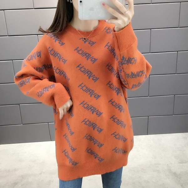 Μοντέρνο χειμερινό γυναικείο  πουλόβερ- μακρύ μοντέλο με γράμματα