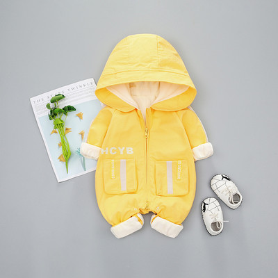 Μοντέρνα βρεφική ολόσωμη φόρμα  για αγόρια και κορίτσια με τσέπες και κουκούλα