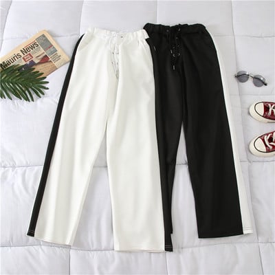 Ежедневен дамски панталон в бял и черен цвят с кант