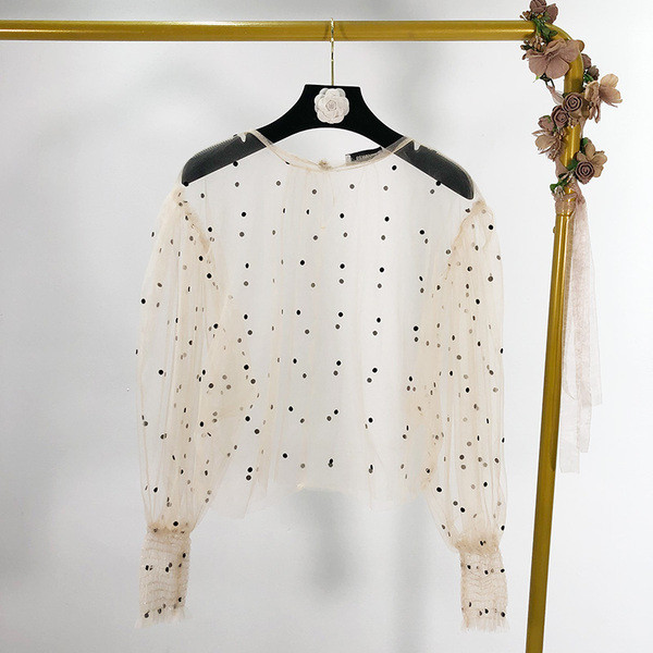 Γυναικεία διαφανή μπλούζα με μακριά μανίκια  τούλι