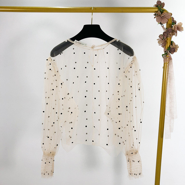 Γυναικεία διαφανή μπλούζα με μακριά μανίκια  τούλι