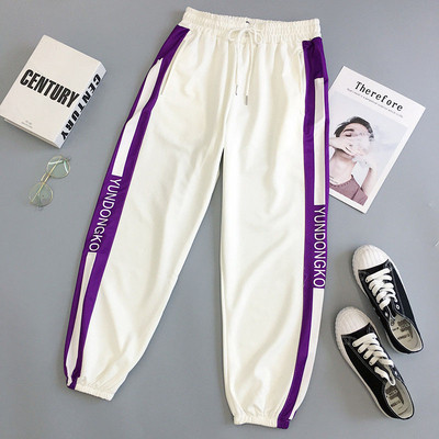 Pantaloni casual dama in doua culori cu cravate si margini