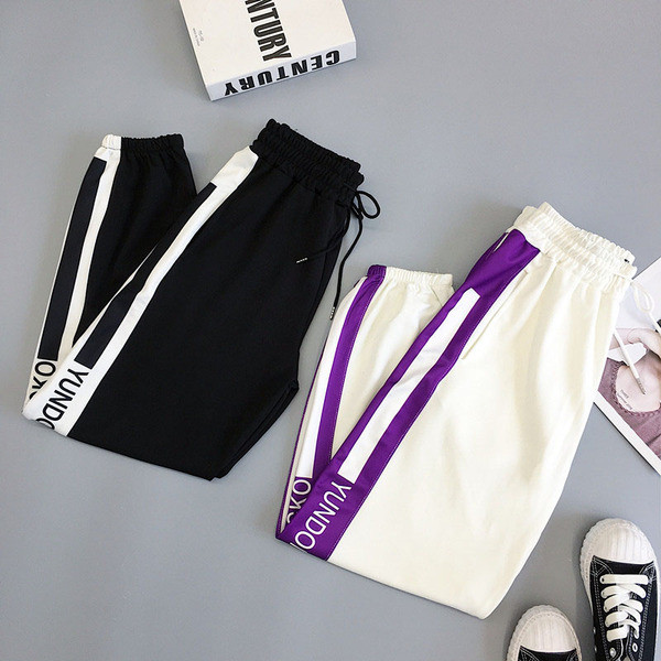 Pantaloni casual dama in doua culori cu cravate si margini