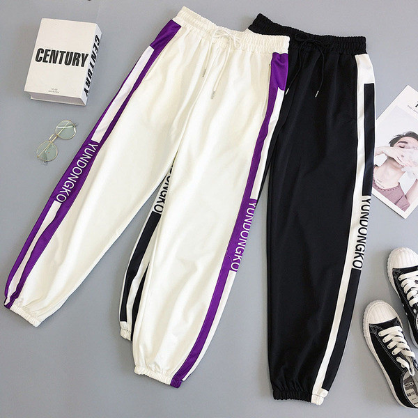 Pantaloni casual dama in doua culori cu cravate si margini