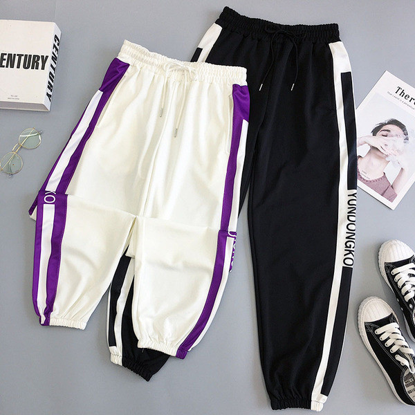 Pantaloni casual dama in doua culori cu cravate si margini