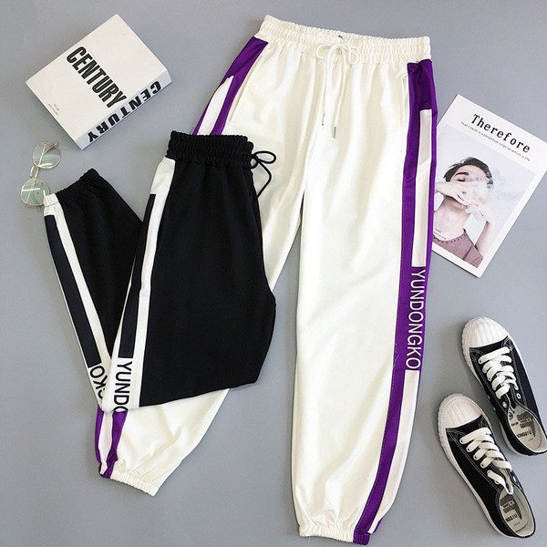 Pantaloni casual dama in doua culori cu cravate si margini