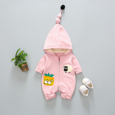 Νέο μοντέλο βρεφική σαλοπέτα  για κορίτσια με εφαρμογή και κουκούλα σε ροζ, μπλε και πορτοκαλί χρώμα