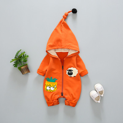 Νέο μοντέλο βρεφική σαλοπέτα  για κορίτσια με εφαρμογή και κουκούλα σε ροζ, μπλε και πορτοκαλί χρώμα