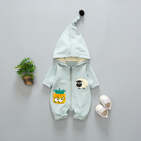 Νέο μοντέλο βρεφική σαλοπέτα  για κορίτσια με εφαρμογή και κουκούλα σε ροζ, μπλε και πορτοκαλί χρώμα