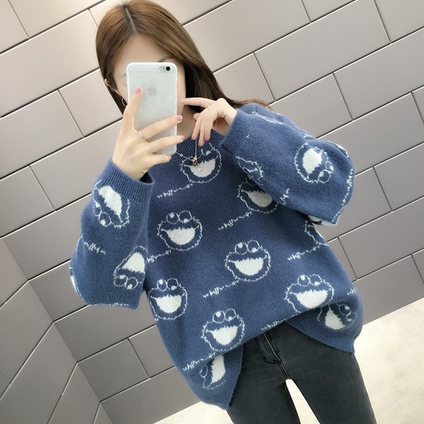 Női téli pulóver kék, zöld, rózsaszín és sárga színekben