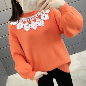 Χειμερινό γυναικείο πουλόβερ με δαντέλα σε διάφορα χρώματα