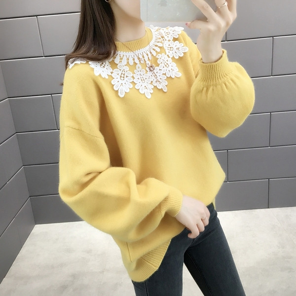 Χειμερινό γυναικείο πουλόβερ με δαντέλα σε διάφορα χρώματα