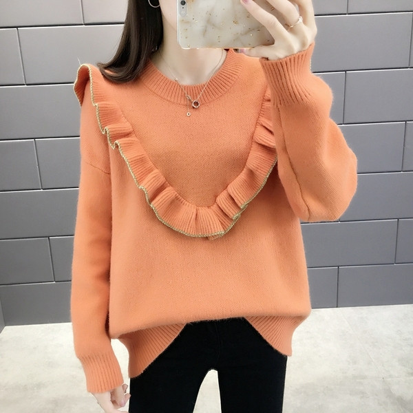 Őszi-téli női pulóver fehér, narancssárga, zöld és rózsaszín színekben