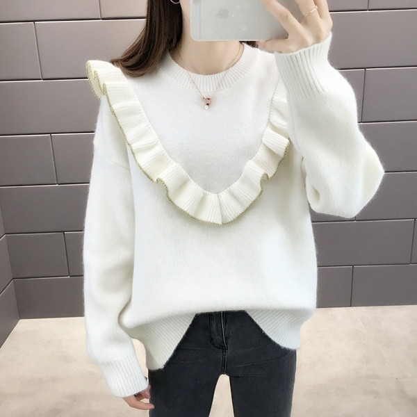 Őszi-téli női pulóver fehér, narancssárga, zöld és rózsaszín színekben