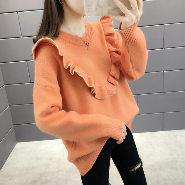 Őszi-téli női pulóver fehér, narancssárga, zöld és rózsaszín színekben