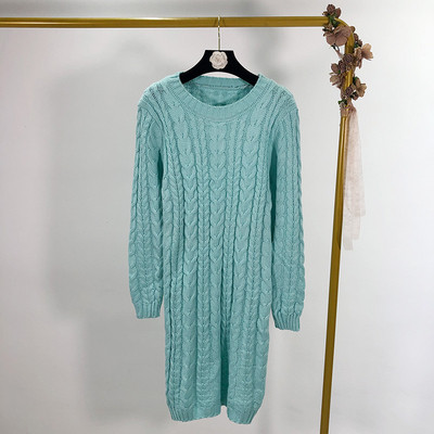 Γυναικείο φόρεμα με μακρύ μανίκι δεμένη με οβάλ λαιμόκοψη σε τέσσερα χρώματα