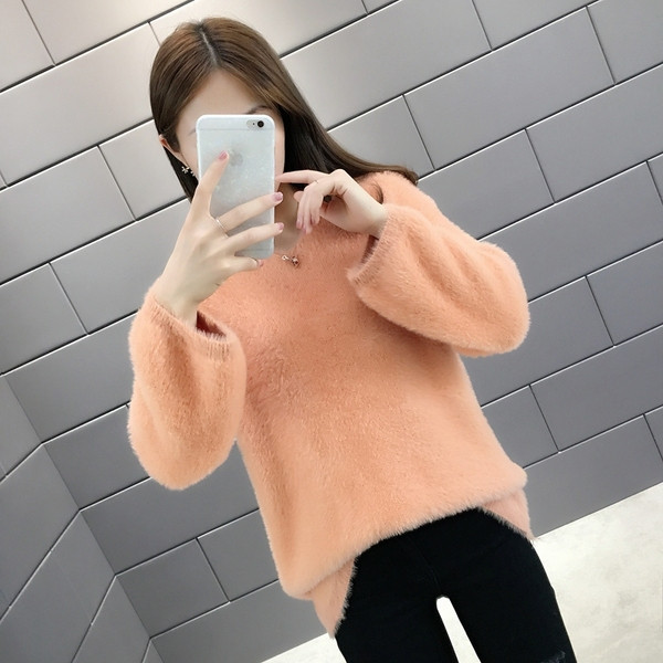 Γυναικεία χειμερινό  πουλόβερ με λαιμόκοψη σε διάφορα χρώματα