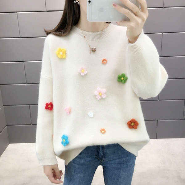 Μοντέρνο πουλόβερ  γυναικείο με τρισδιάστατο στοιχείο σε διάφορα χρώματα