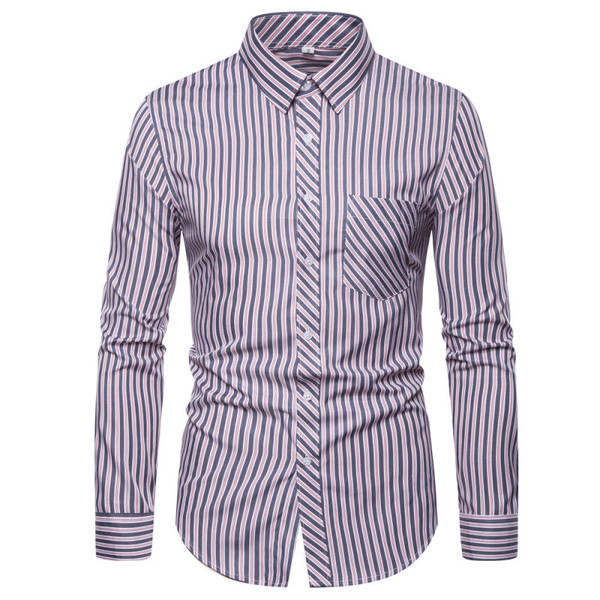 Ριγέ ανδρικό  πουκάμισο με τσέπη σε δύο χρώματα