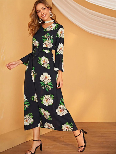 Rochie moderna de dama cu model floral in negru