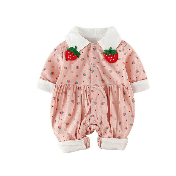 Βρεφική ολόσωμη φόρμα για κορίτσια με κλασικό γιακά και μοτίβο σε δύο χρώματα