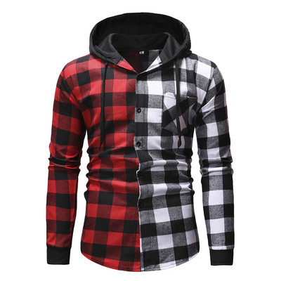 Casual ανδρικό πουκάμισο με κουκούλα και τσέπη σε τρία χρώματα