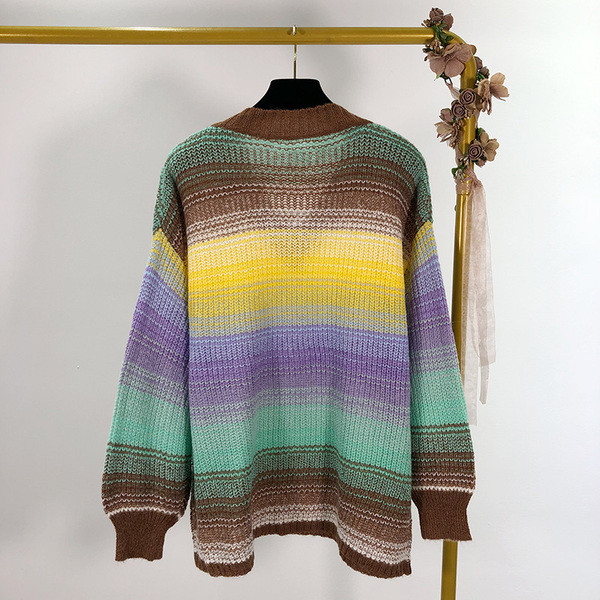 Női pulóver spitz nyakkivágással és lefolyó színekkel - két színben