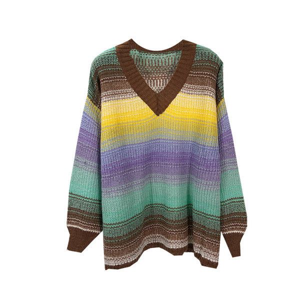 Női pulóver spitz nyakkivágással és lefolyó színekkel - két színben