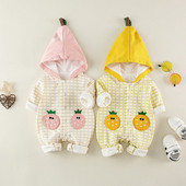 Βρεφική ολόσωμη φόρμα για κορίτσια και αγόρια σε κίτρινο και ροζ χρώμα με κουκούλα