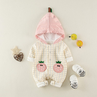 Βρεφική ολόσωμη φόρμα για κορίτσια και αγόρια σε κίτρινο και ροζ χρώμα με κουκούλα