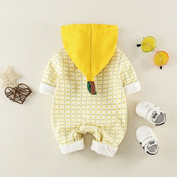 Βρεφική ολόσωμη φόρμα για κορίτσια και αγόρια σε κίτρινο και ροζ χρώμα με κουκούλα