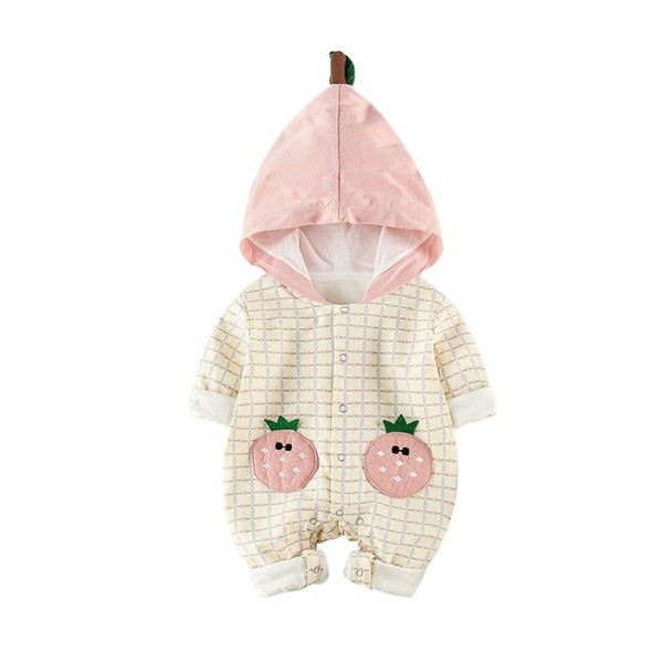 Βρεφική ολόσωμη φόρμα για κορίτσια και αγόρια σε κίτρινο και ροζ χρώμα με κουκούλα