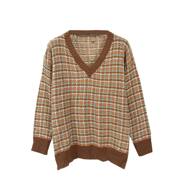 Pulover de damă în carouri cu decolteu spitz - două culori