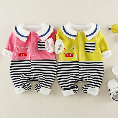 Нов модел бебешки гащеризон с класическа яка и джоб за момичета в два цвята