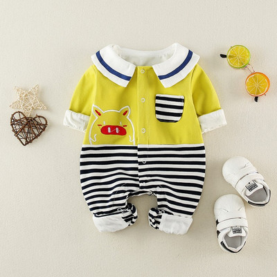 Model nou de salopeta bebelusi cu guler clasic si buzunar pentru fete in doua culori