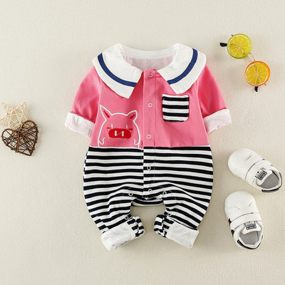 Model nou de salopeta bebelusi cu guler clasic si buzunar pentru fete in doua culori