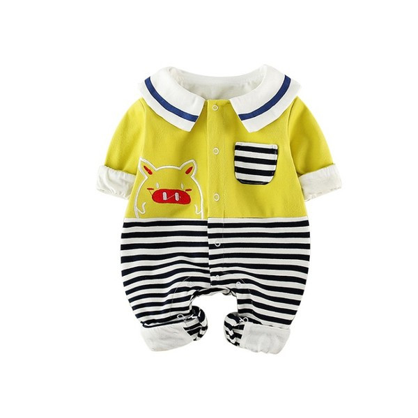 Model nou de salopeta bebelusi cu guler clasic si buzunar pentru fete in doua culori