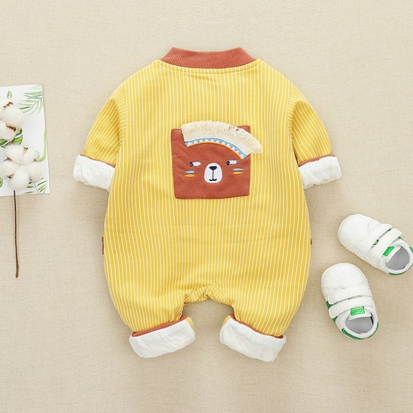 Ριγέ παιδική ολόσωμη φόρμα για αγόρια σε μπλε και κίτρινο χρώμα