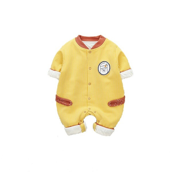 Ριγέ παιδική ολόσωμη φόρμα για αγόρια σε μπλε και κίτρινο χρώμα