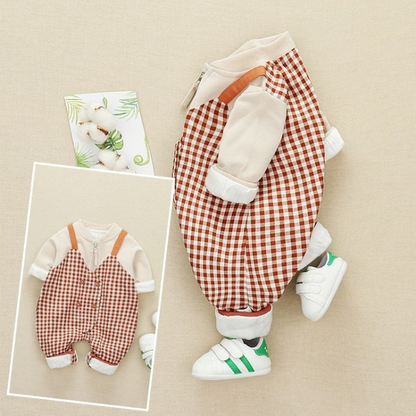 Kockás babakombináció fiúknak kék és barna színben