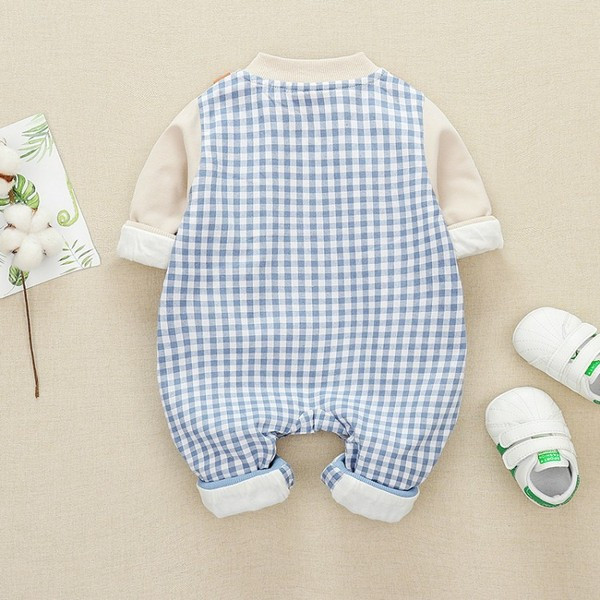 Kockás babakombináció fiúknak kék és barna színben