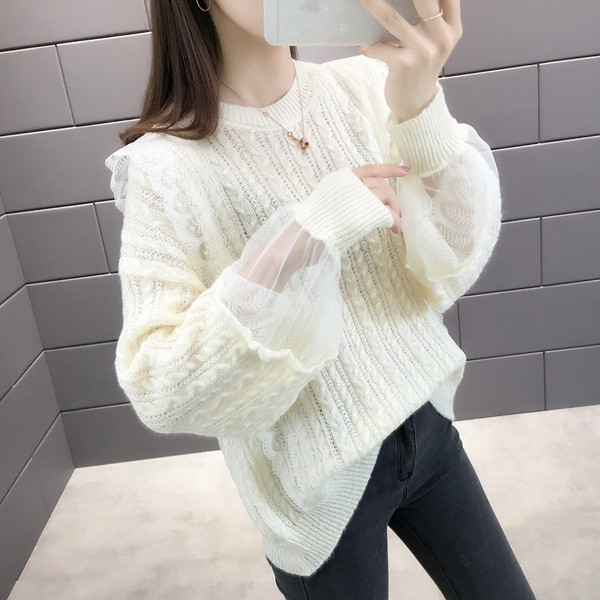 Χειμερινό γυναικείο πουλόβερ  με στοιχείο τούλι σε διάφορα χρώματα