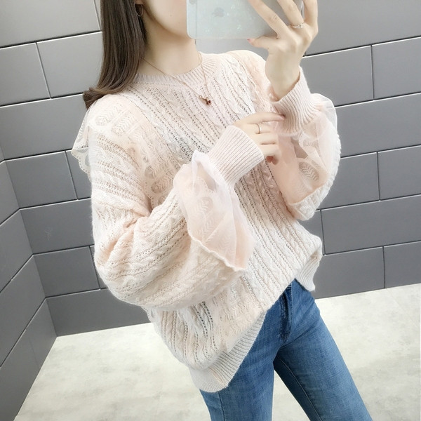 Χειμερινό γυναικείο πουλόβερ  με στοιχείο τούλι σε διάφορα χρώματα