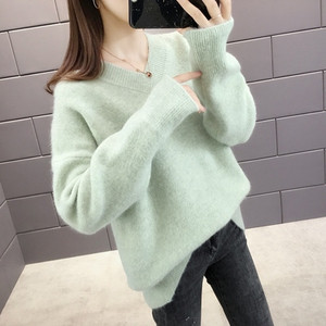 Alkalmi női téli pulóver spitz nyakkivágással, több színben